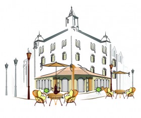 Hand drawn town streets design vector set 01