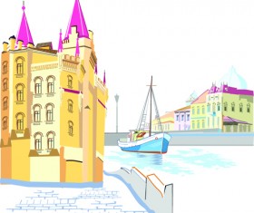 Hand drawn town streets design vector set 04