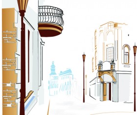 Hand drawn town streets design vector set 05