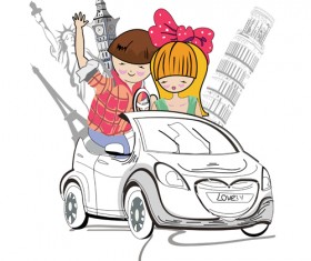 Hand drawn travel couple vector 01