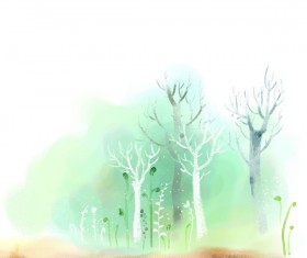 Hand drawn watercolor tree psd background