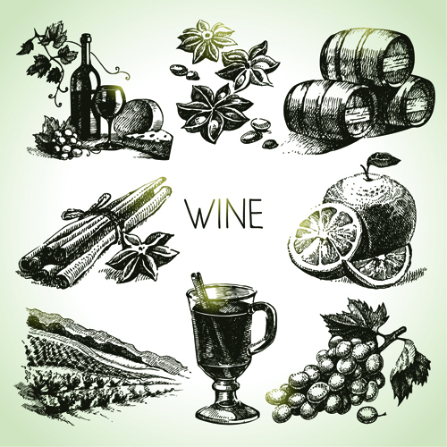 Hand drawn wine design vector icons 01