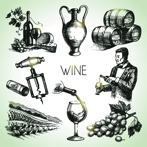 Hand drawn wine design vector icons 02