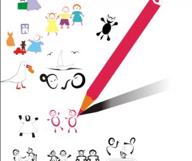 Hand drawn kids and pencil design vector