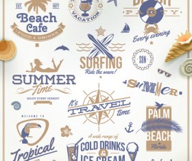 Happy summer holiday travel logos and labels vector 01
