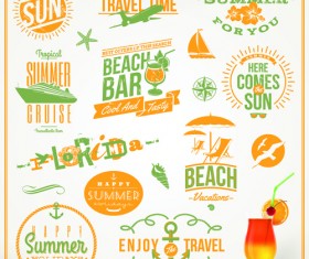 Happy summer holiday travel logos and labels vector 02