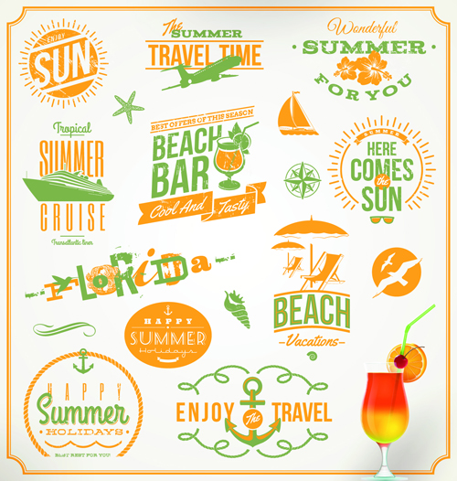 Happy summer holiday travel logos and labels vector 02
