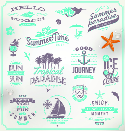 Happy summer holiday travel logos and labels vector 03
