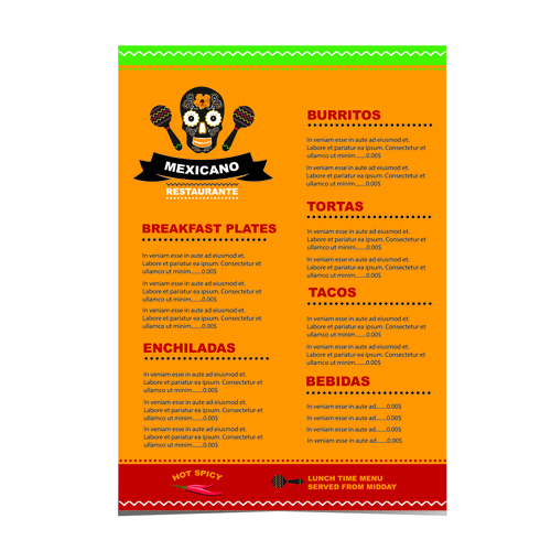 Mexican restaurant menu creative vector 03
