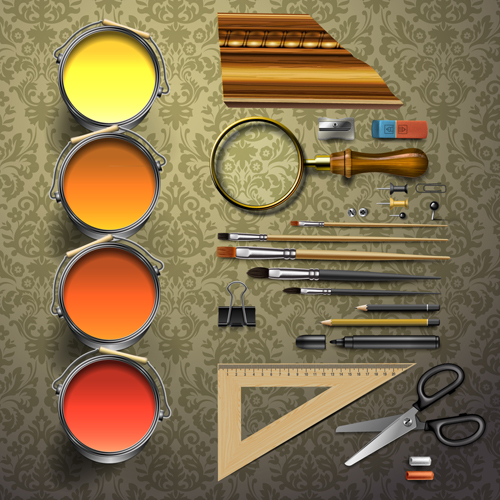 Paintbrush and art supplies vector background 01