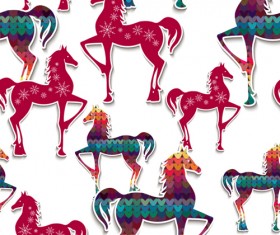 Paper floral horse vector seamless pattern