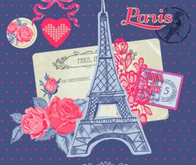 Paris with romantic elements vector material