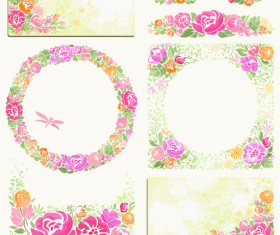 Pink flower frame and cards vector material