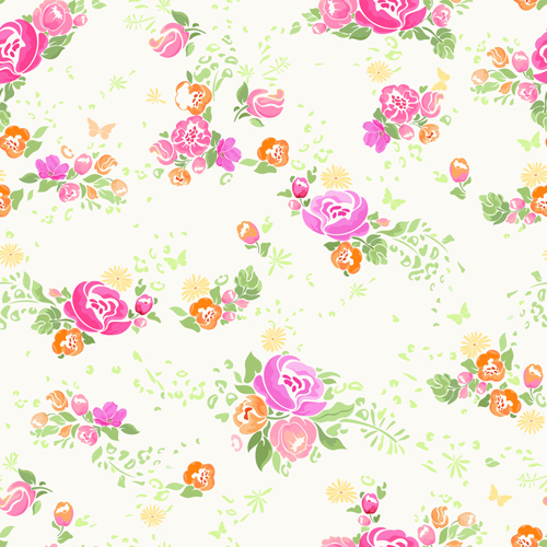 Pink flower vector seamless pattern 01