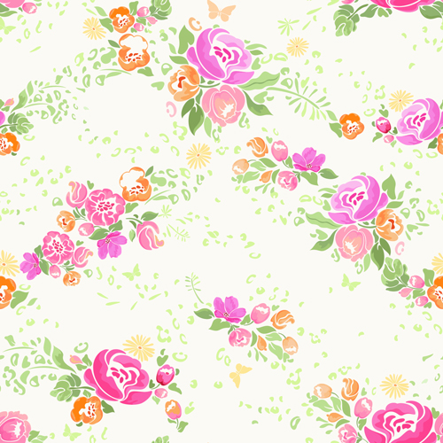 Pink flower vector seamless pattern 03