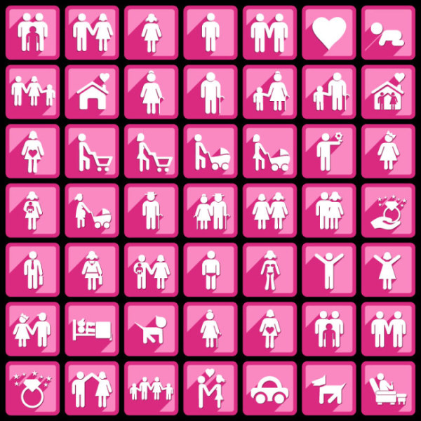Pink people icons vector graphics