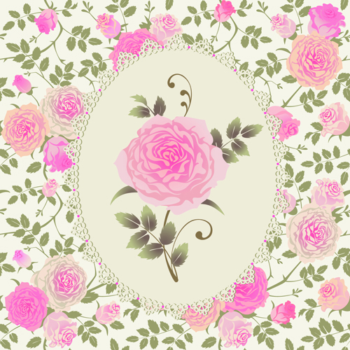 Pink rose pattern background vector material 01