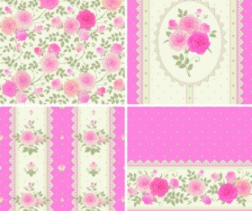 Pink rose pattern background vector material 04