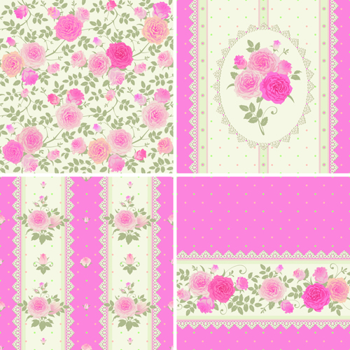 Pink rose pattern background vector material 04