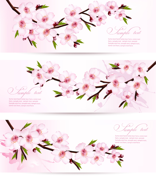 Pink sakura banner vector material