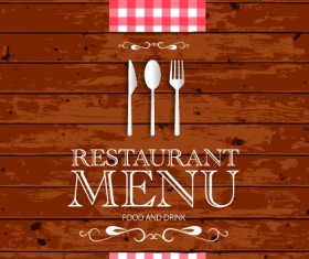 Restaurant menu with wood board background vector 02