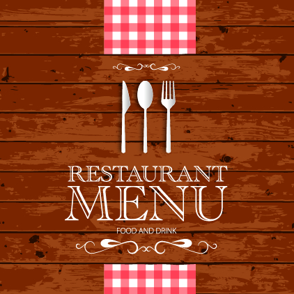 Restaurant menu with wood board background vector 02