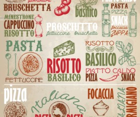 Retro food with pizza logos elements vector 01