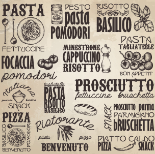 Retro food with pizza logos elements vector 02