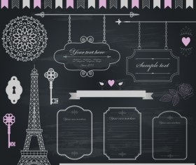 Retro ribbon with border and frame ornaments vector 01
