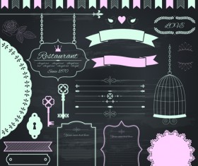 Retro ribbon with border and frame ornaments vector 02