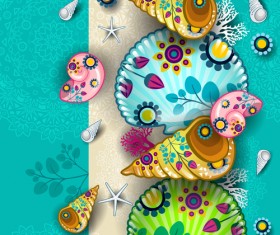 Shells with marine elements vector background art 01