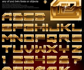 Shiny golden alphabet and numeric vector material