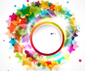 Shiny round with colored stars background vector