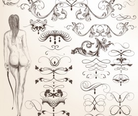 Sketch calligraphy elements with girls vector material 02