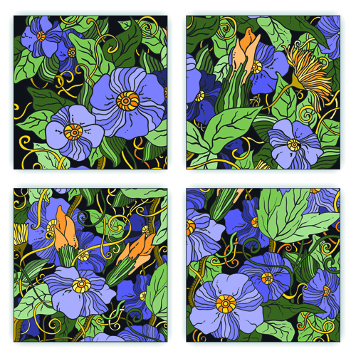 Sketch purple floral pattern vector