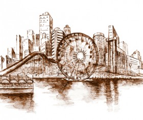 Sketch urban building vector material 01