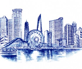 Sketch urban building vector material 02