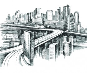 Sketch urban building vector material 03