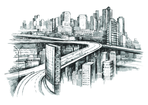 Sketch urban building vector material 03