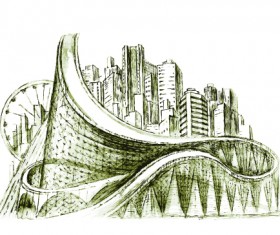 Sketch urban building vector material 04