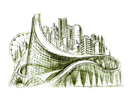 Sketch urban building vector material 04