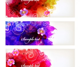 Splash watercolor with flower banner vector material 01