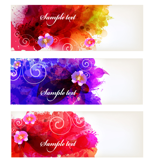 Splash watercolor with flower banner vector material 01