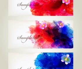Splash watercolor with flower banner vector material 02