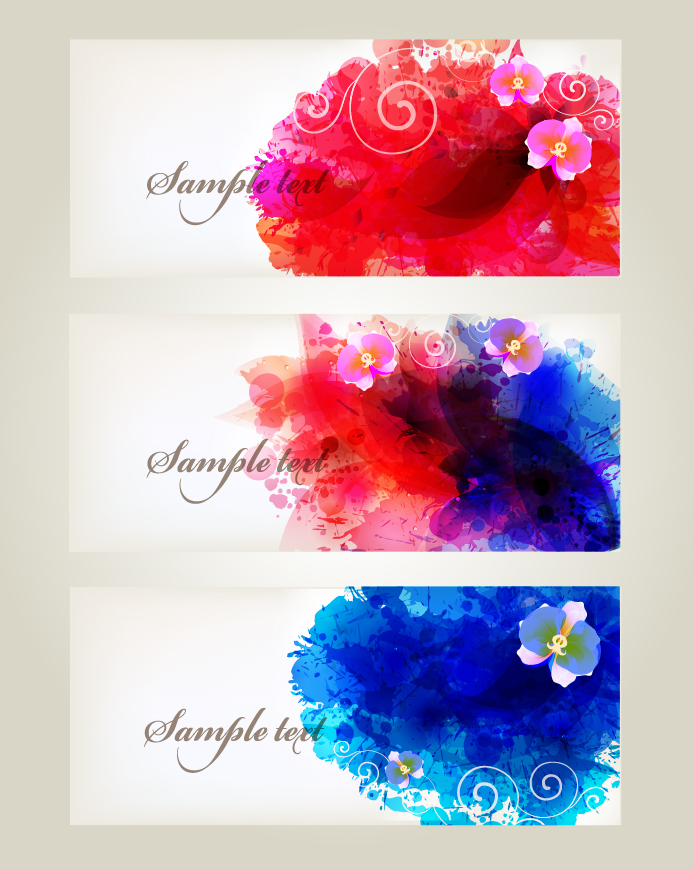 Splash watercolor with flower banner vector material 02