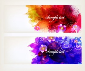 Splash watercolor with flower banner vector material 03