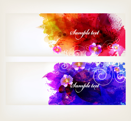 Splash watercolor with flower banner vector material 03