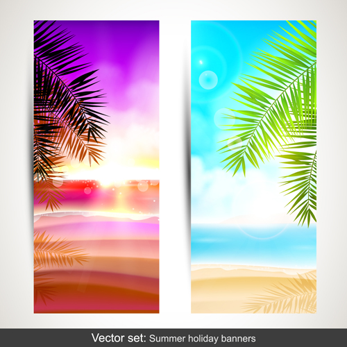 Summer holidays banner vector set 01