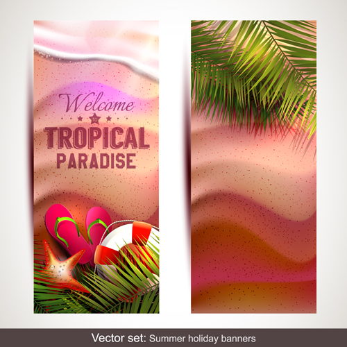 Summer holidays banner vector set 02