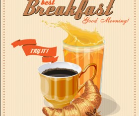 Vector retro breakfast poster design graphic 01